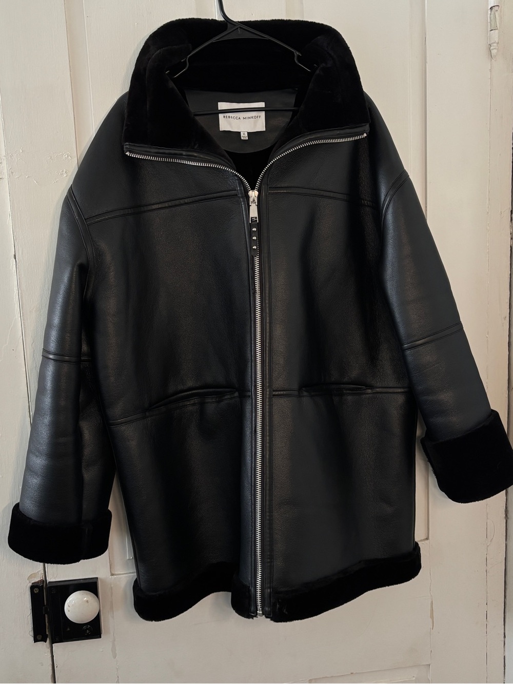 Rebecca Minkoff Black Faux Leather Shearling Heavy Jacket Car Coat NWOT